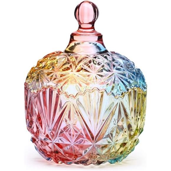 1Pc Colorful Glass Storage Jar, Candy Jar with Lid, Cookie Jar, Jewelry Box - Picture 1 of 8